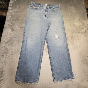 Lucky Brand Dungarees Jeans Mens 36x30 Light Wash Made in USA Distressed Ripped